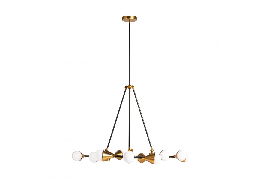 Luxusní art-deco lustr ve zlaté barvě z kovu s bílými žárovkami