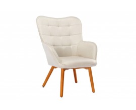 Skandinávská moderní židle Scandinavia s prošívaným čalouněním v krémové barvě s dřevěnými nohama 97 cm