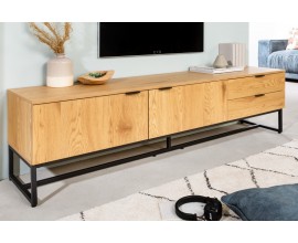 Moderní TV stolek Marsh do obývacího pokoje ve světohnědém dubovém provedení s černou kovovou podstavou 180cm
