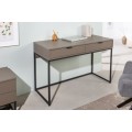 Designový psací stůl Marsh hnědošedé barvy s černou kovovou konstrukcí a se dvěma zásuvkami