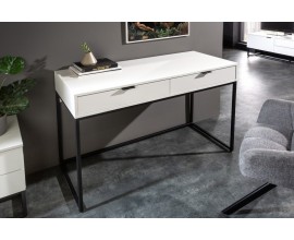 Moderní bílý psací stůl Marsh do pracovny se dvěma šuplíky a s černou kovovou podstavou 120cm 