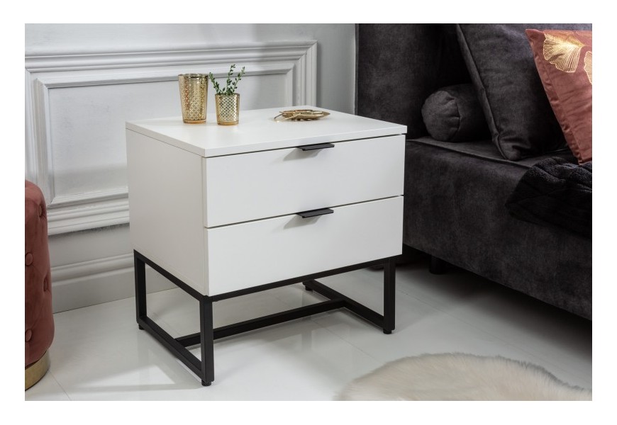 Moderní designový noční stolek Marsh bílé barvy se dvěma šuplíky