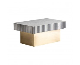 Designový art-deco konferenční stolek Caderina se zlatou podstavou z kovu as černo-bílou povrchovou deskou