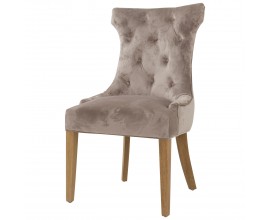 Luxusní čalouněná jídelní židle Chelsea s béžovým zamarovým potahem s chesterfield prošíváním 100cm