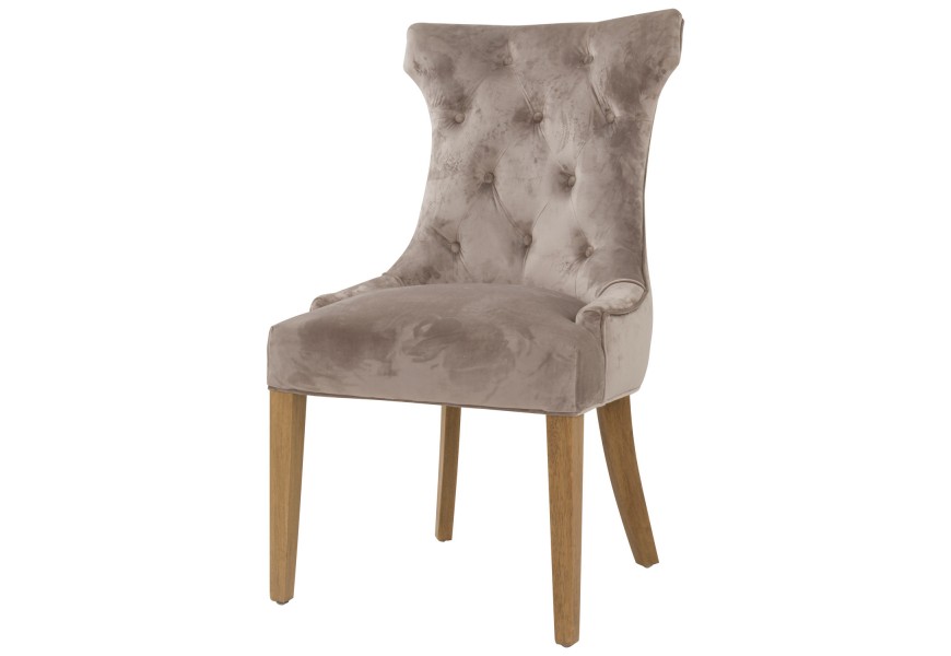 Exkluzivní béžová jídelní židle Chelsea s chesterfield prošíváním se stříbrným klepadlem