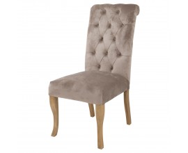 Elegantní jídelní židle Chelsea s vysokým čalouněným opěradlem ze sametu béžové barvy