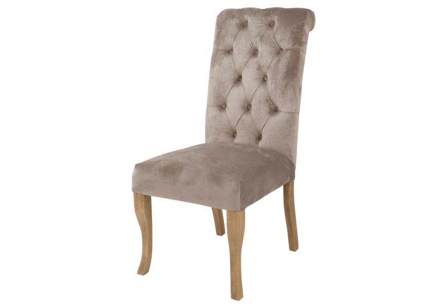 Elegantní jídelní židle Chelsea s vysokým čalouněným opěradlem ze sametu béžové barvy