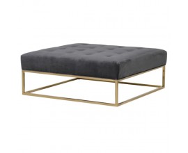 Art-deco čalouněný konferenční stolek Elegance do obývacího pokoje se zlatou kovovou konstrukcí a tmavě šedým potahem 100cm