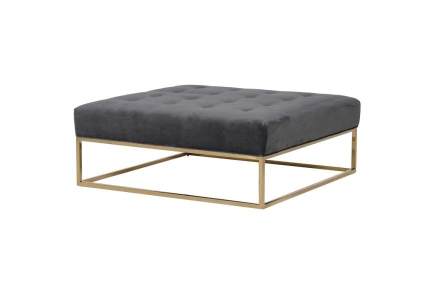 Art-deco čalouněný konferenční stolek Elegance do obývacího pokoje se zlatou kovovou konstrukcí a tmavě šedým potahem 100cm