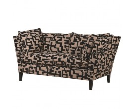 Retro designová čalouněná dvousedačka Sevila do obývacího pokoje s patchwork vzorem hnědo-černé barvy 168cm