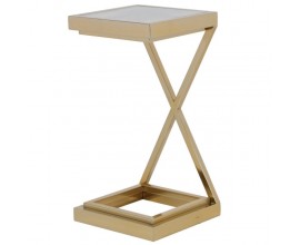 Art-deco příruční stolek Lush do obývacího pokoje se zlatým kovovým rámem a skleněnou deskou 30cm