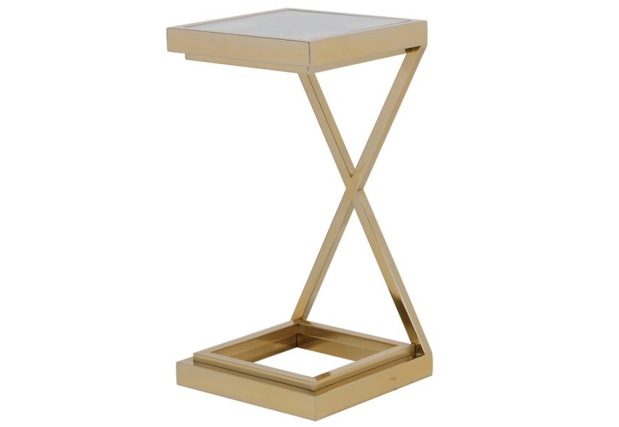 Art-deco příruční stolek Lush do obývacího pokoje se zlatým kovovým rámem a skleněnou deskou 30cm