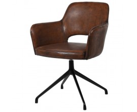 Vintage kožená židle Bard do pracovny v tmavě hnědé kaštanové barvě s černýma nohama 82cm