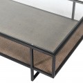 Luxusní konferenční stolek se skleněnou deskou Diveni Black s otoverným úložným prostorem a černou podstavou z kovu