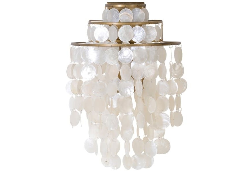 Nástěnné luxusní art-deco svítidlo White Pearl se zlatou konstrukcí a perleťovým lasturovým zdobením 51cm
