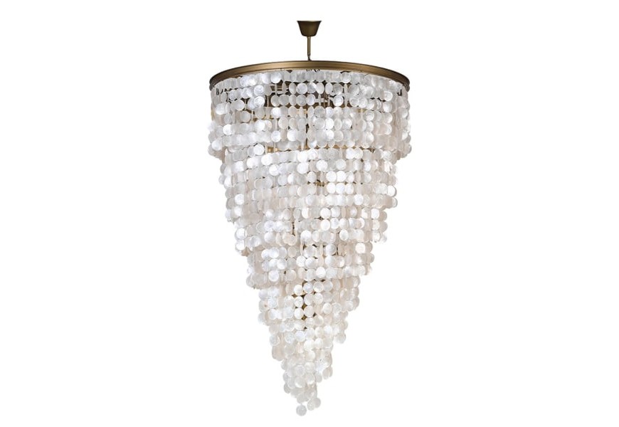 Exkluzivní perleťový lustr Lomax v art-deco stylu s kovovou konstrukcí a lasturovým zdobením