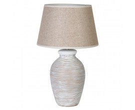 Vintage stolní lampa Dalia s podstavou z pryskyřice bílo-hnědé barvy as textilním béžovým stínítkem 37cm