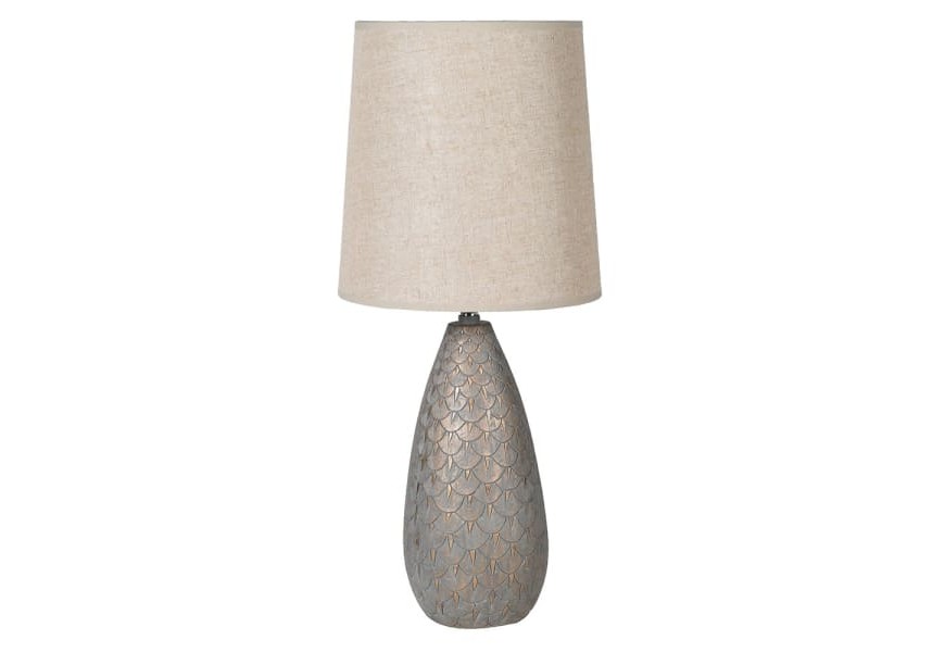 Elegantní vintage noční lampa Othel s podstavou z materiálu polyresin v šedé barvě as textilním stínítkem