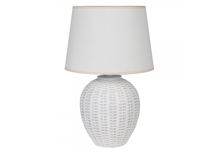 Vintage elegantní stolní lampa Branden bílé barvy z pryskyřice se lněným stínítkem