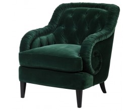 Vintage křeslo Parrel do obývacího pokoje s čalouněním tmavě zelené barvy s chesterfield prošíváním 93cm