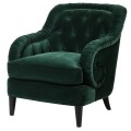 Vintage křeslo Parrel do obývacího pokoje s čalouněním tmavě zelené barvy s chesterfield prošíváním 93cm