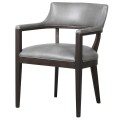Retro designová jídelní židle Apalla s šedým koženým potahem a tmavě hnědýma masivními nohama 82cm