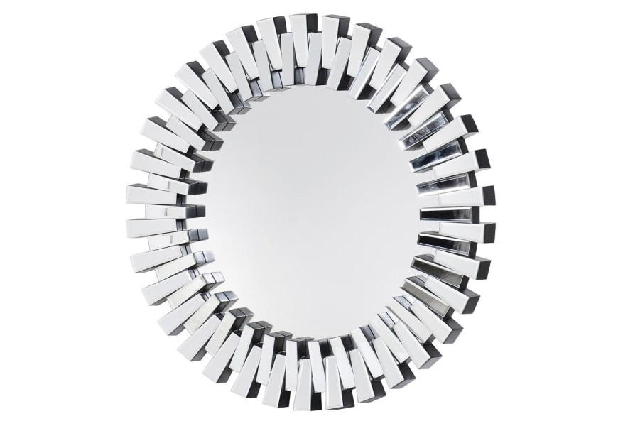 Moderní kruhové nástěnné zrcadlo Enola s dřevěným rámem se zrcadlovým efektem 90cm