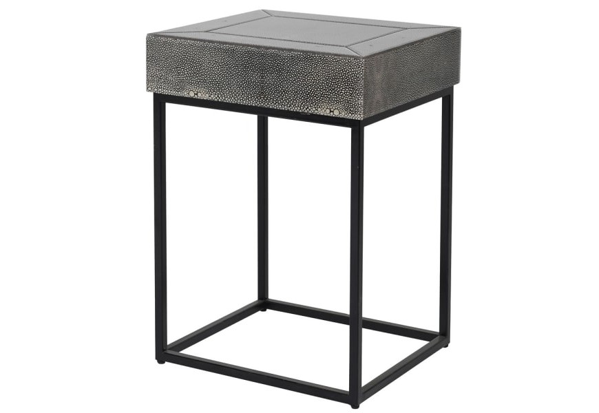 Designový moderní příruční stolek Shagreen šedé barvy s černou kovovou konstrukcí