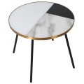 Art-deco příruční kulatý stolek Joanet do obývacího pokoje s mramorovou povrchovou deskou a zlatýma nohama 50cm