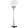 Vintage stojací lampa Aleyna s dřevěnou mahagonovou podstavou s vyřezáváním a bílým stínítkem 178cm