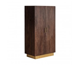 Art-deco designová hnědá dvoudveřová šatní skříň Lalique z masivního mangového dřeva na zlaté podstavě 165cm