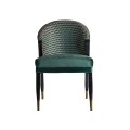 Art-deco designová čalouněná jídelní židle Brilon s potahem ze sametu se vzorem zelené barvy na černo-zlatých nohou 84cm