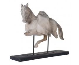 Vintage kamenná soška koně Equestrus na černém podstavci 71cm