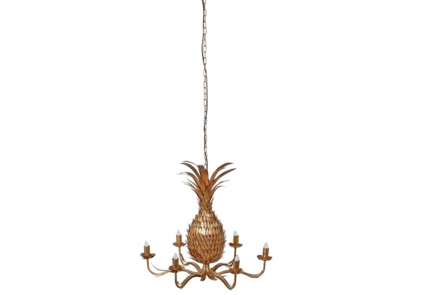 Designový art-deco lustr Pineapple s kovovou konstrukcí ve tvaru ananasu zlaté barvy