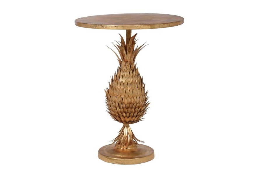 Exkluzivní art-deco příruční stolek Pineapple kruhového tvaru s kovovou konstrukcí zlaté barvy