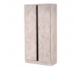 Luxusní retro skříň Parquet z masivního dřeva ve vintage bílé barvě se dvěma dvířky s parketovým designem 192cm