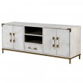 Art-deco TV stolek Pellia Marble do obývacího pokoje s koženým potahem bílé barvy s mramorovým efektem 162cm