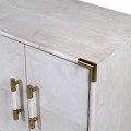 Art-deco TV stolek Pellia Marble do obývacího pokoje s koženým potahem bílé barvy s mramorovým efektem 162cm
