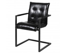 Designové vintage kožené křeslo Sancho v černém provedení s kovovou konstrukcí 88cm
