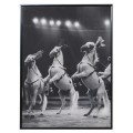 Stylový vintage závěsný obraz s fotografií koní v černém rámu