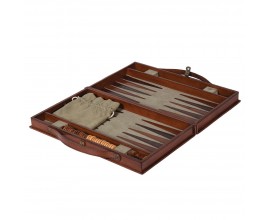 Exkluzivní Backgammon souprava ve vintage hnědém koženém pouzdře s šedým vakem