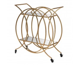 Designový art-deco servírovací stolek Jeanina na kolečkách kruhového tvaru se skleněnými deskami
