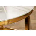 Designový příruční stolek Gold Marbleux s bílou kulatou deskou s mramorovým designem a chromovou podstavou