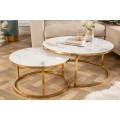 Stylový kulatý bílý příruční stolek Gold Marbleux v art-deco mramorovém provedení se zlatou podstavou z kovu 60cm