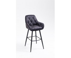 Čalouněná barová židle Vegas v šedém provedení v retro stylu s černou kovovou konstrukcí
