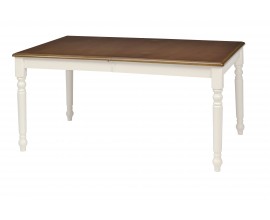 Elegantní masivní jídelní stůl Felicita s hnědou povrchovou deskou a bílými vyřezávanýma nohama