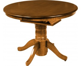 Rustikální dřevěný rozkládací jídelní stůl Felicita kulatého tvaru hnědé barvy 106-146cm