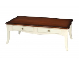 Luxusní masivní bílý konferenční stolek Deliciosa v provence stylu se dvěma šuplíky 130cm