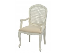 Provence bíla jídelní židle Preciosa s čalouněním se vyřezávanými opěrkami s ratanovým výpletem 99cm