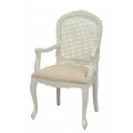 Provence bíla jídelní židle Preciosa s čalouněním se vyřezávanými opěrkami s ratanovým výpletem 99cm